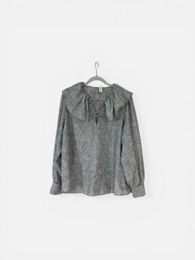 H&M Teal and Pink Floral Tie-Neck Blouse